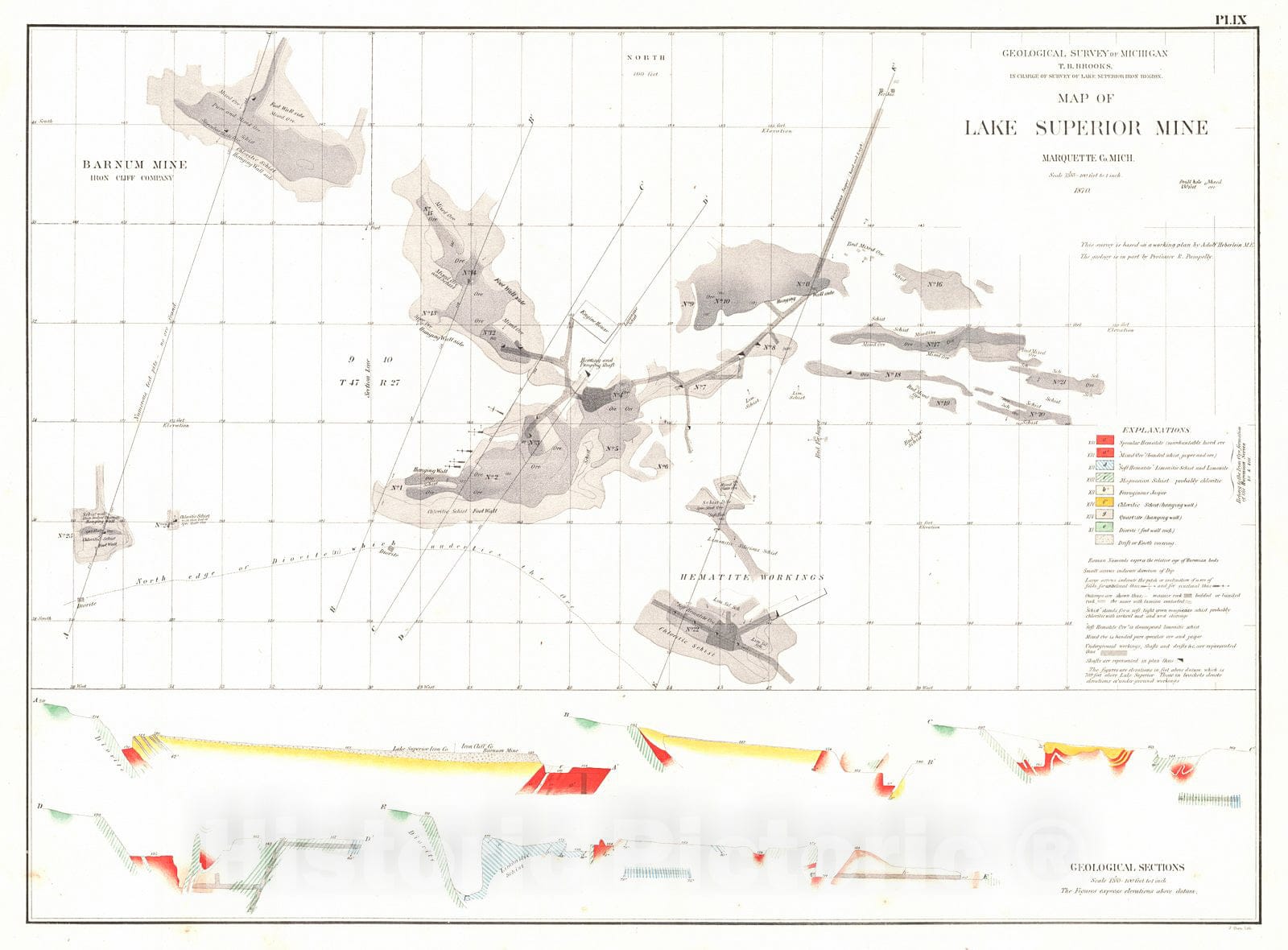 Historic Map : 1873 Map of Lake Superior Mine. Marquette Co., Michigan : Vintage Wall Art