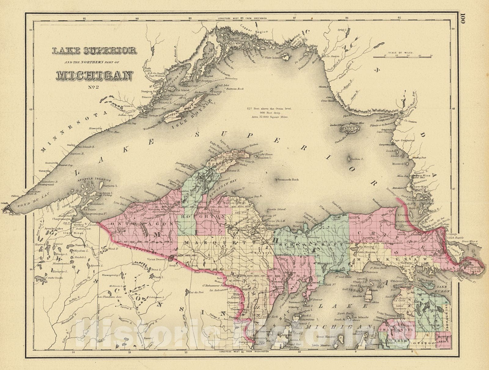 Historic Map : 1876 Michigan No. 2 : Vintage Wall Art