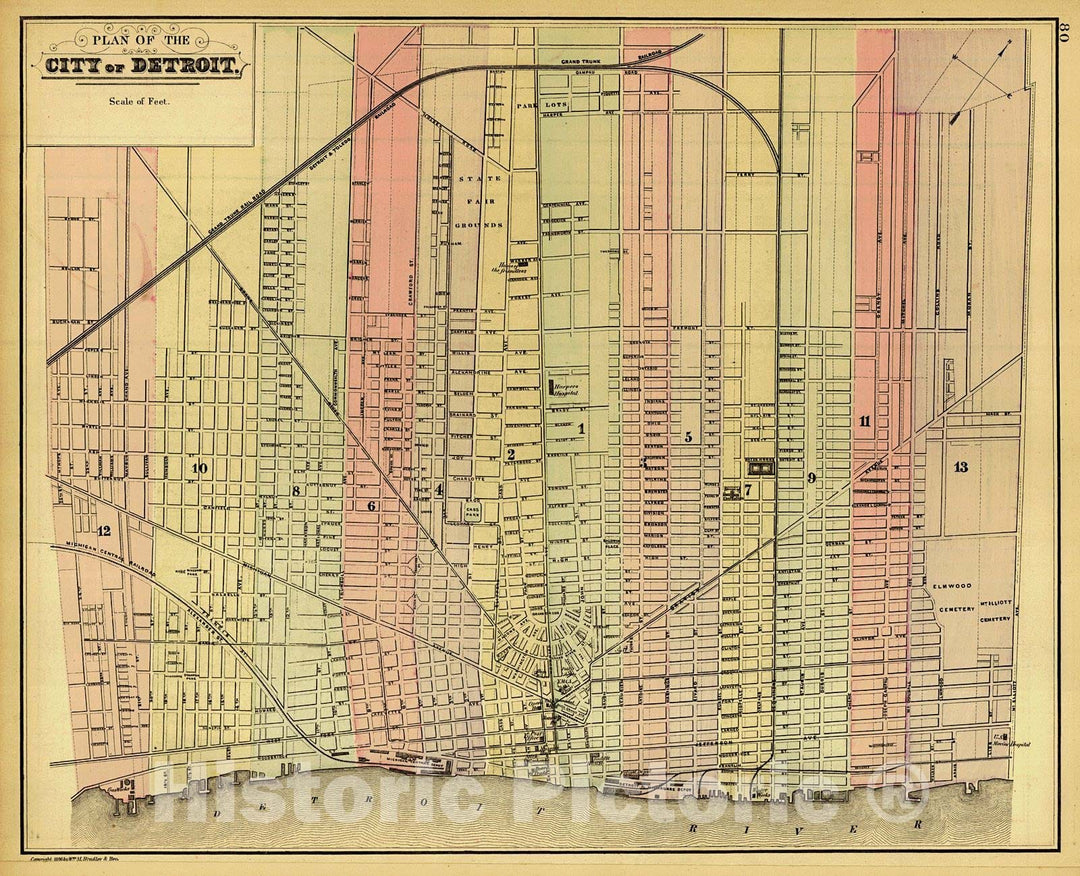 Historic Map : 1887 Plan of the City of Detroit : Vintage Wall Art