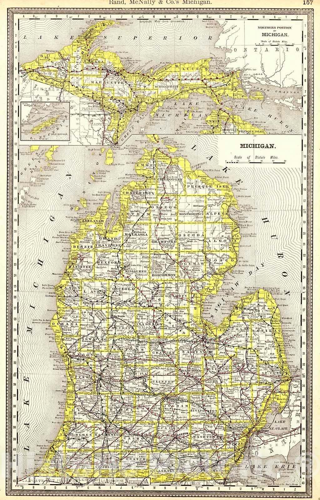 Historic Map : 1889 Michigan : Vintage Wall Art