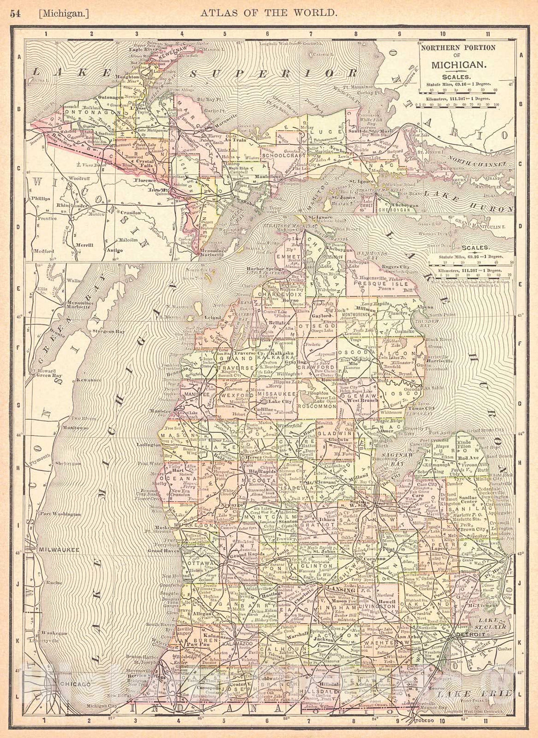 Historic Map : 1893 Michigan : Vintage Wall Art