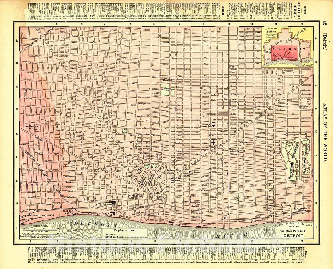 Historic Map : 1895 Map of the Main Portion of Detroit : Vintage Wall Art