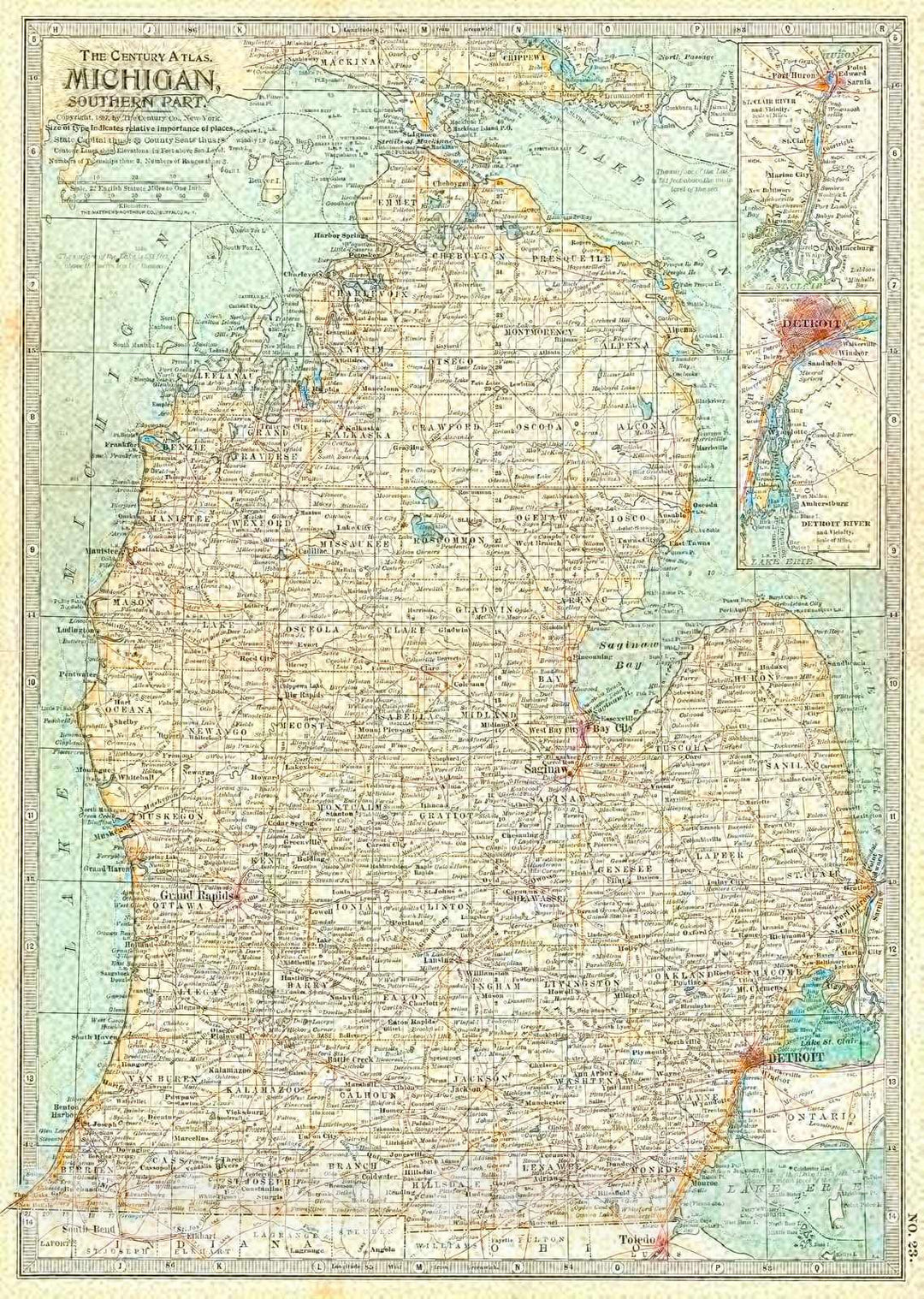 Historic Map : 1897 No. 23 Michigan, Southern Part : Vintage Wall Art