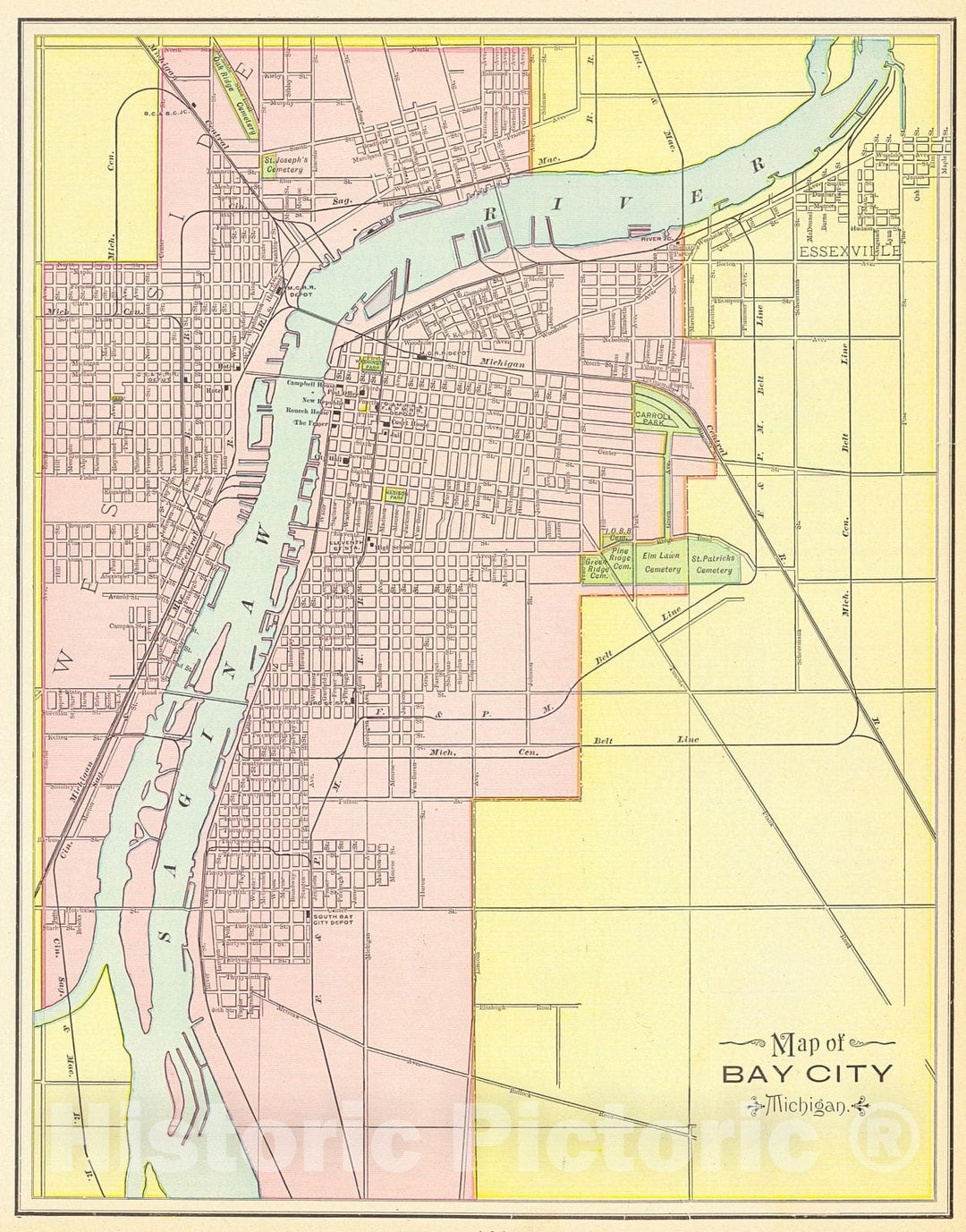 Historic Map : Bay City, Michigan, 1898 : Vintage Wall Art