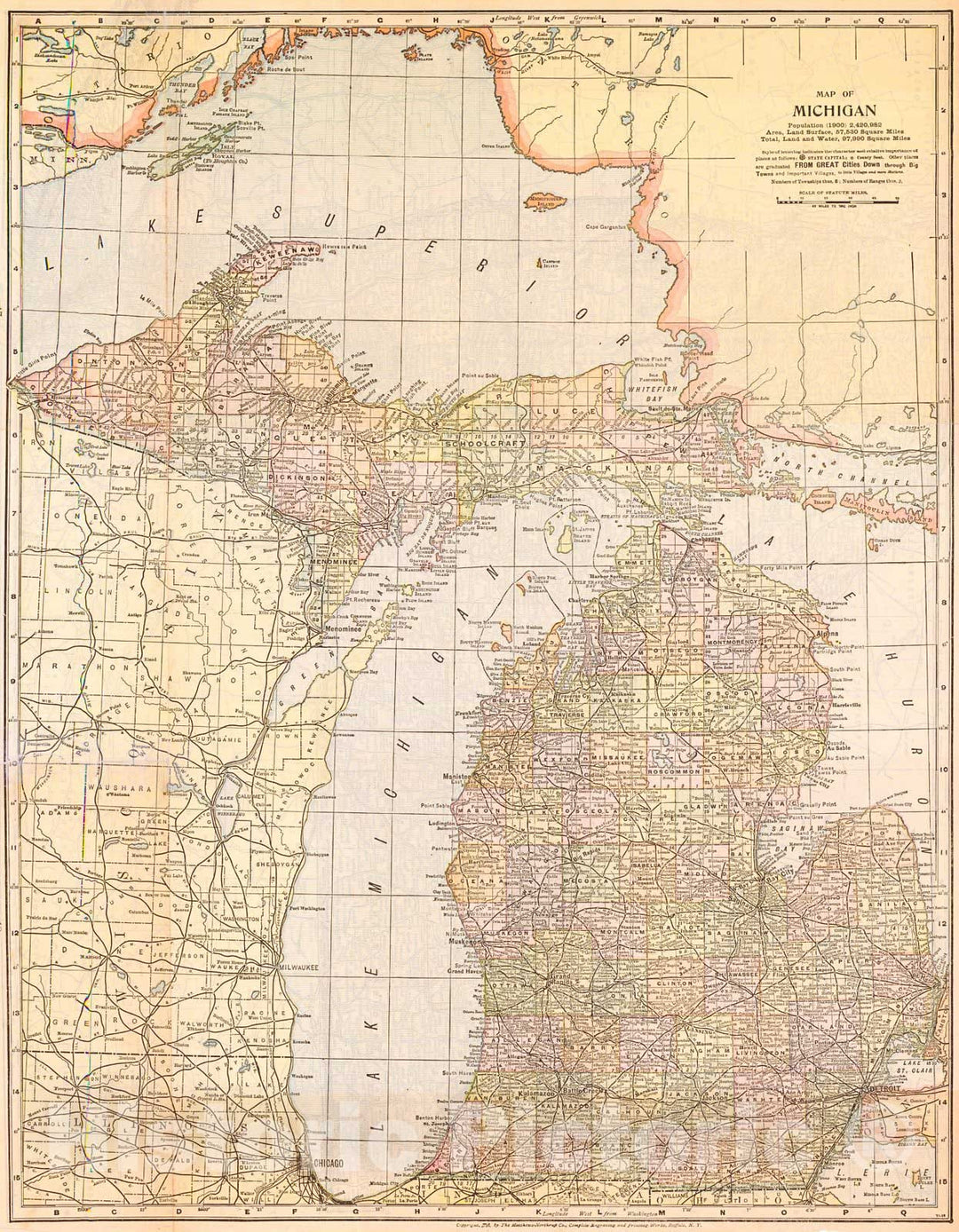 Historic Map : 1899 Michigan : Vintage Wall Art