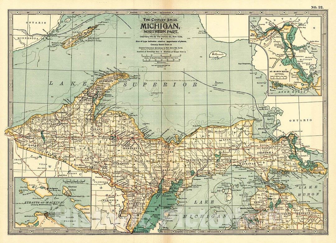 Historic Map : 1899 Michigan- Northern Part : Vintage Wall Art