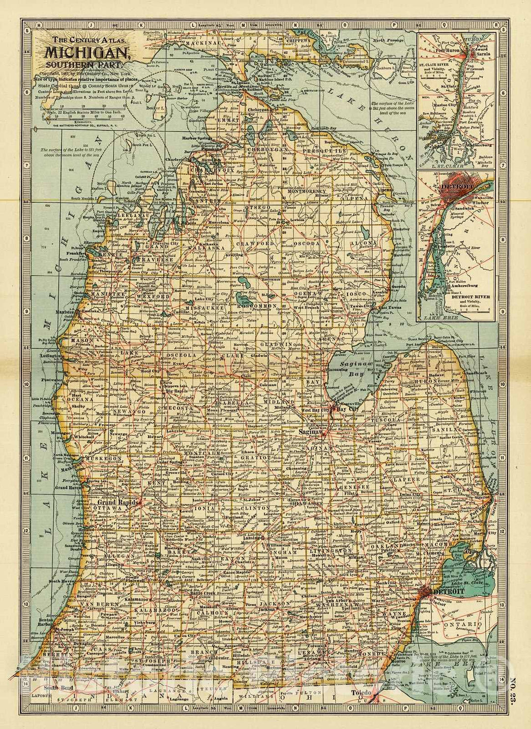 Historic Map : 1899 Michigan- Southern Part : Vintage Wall Art