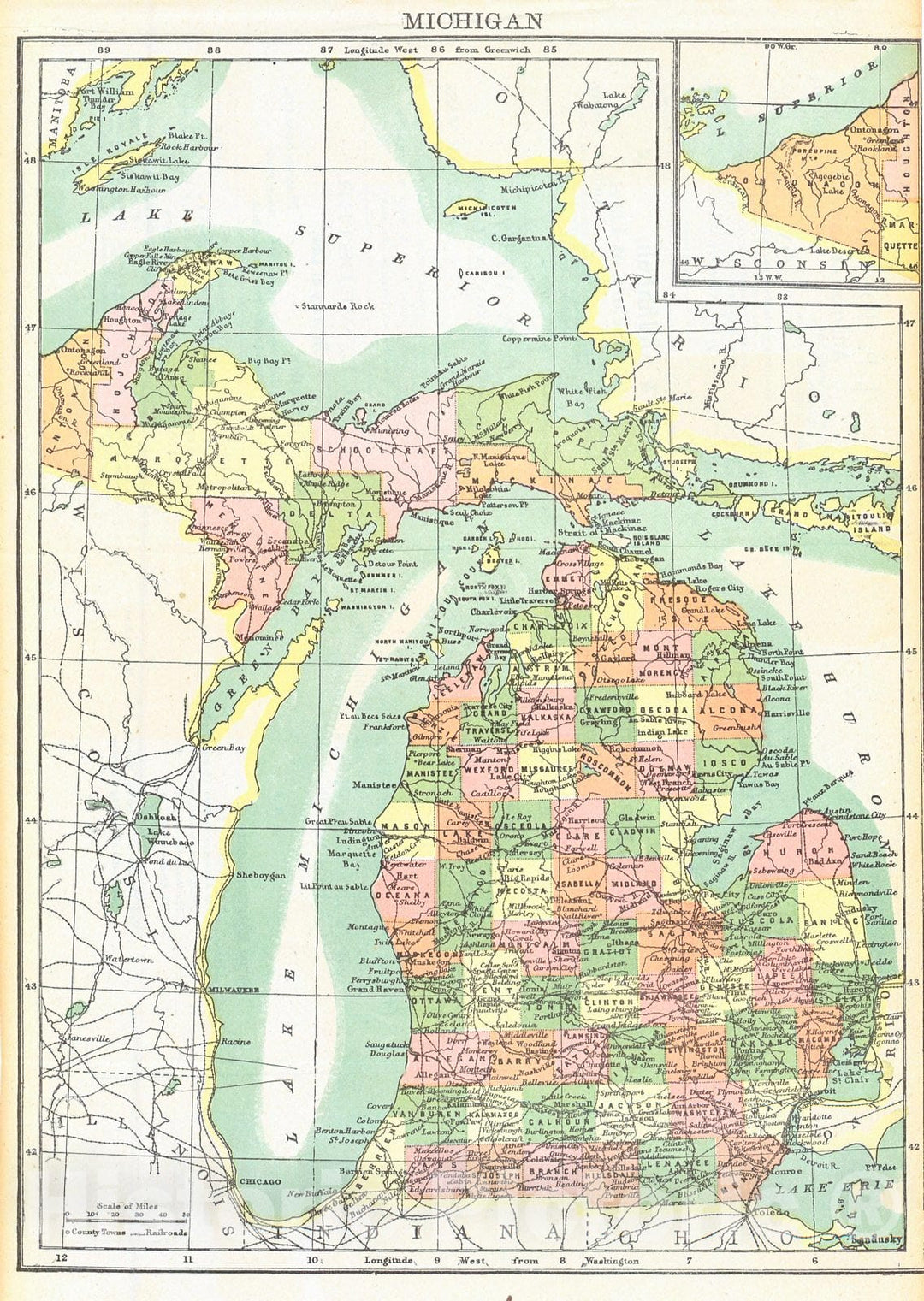 Historic Map : 1900 Michigan : Vintage Wall Art