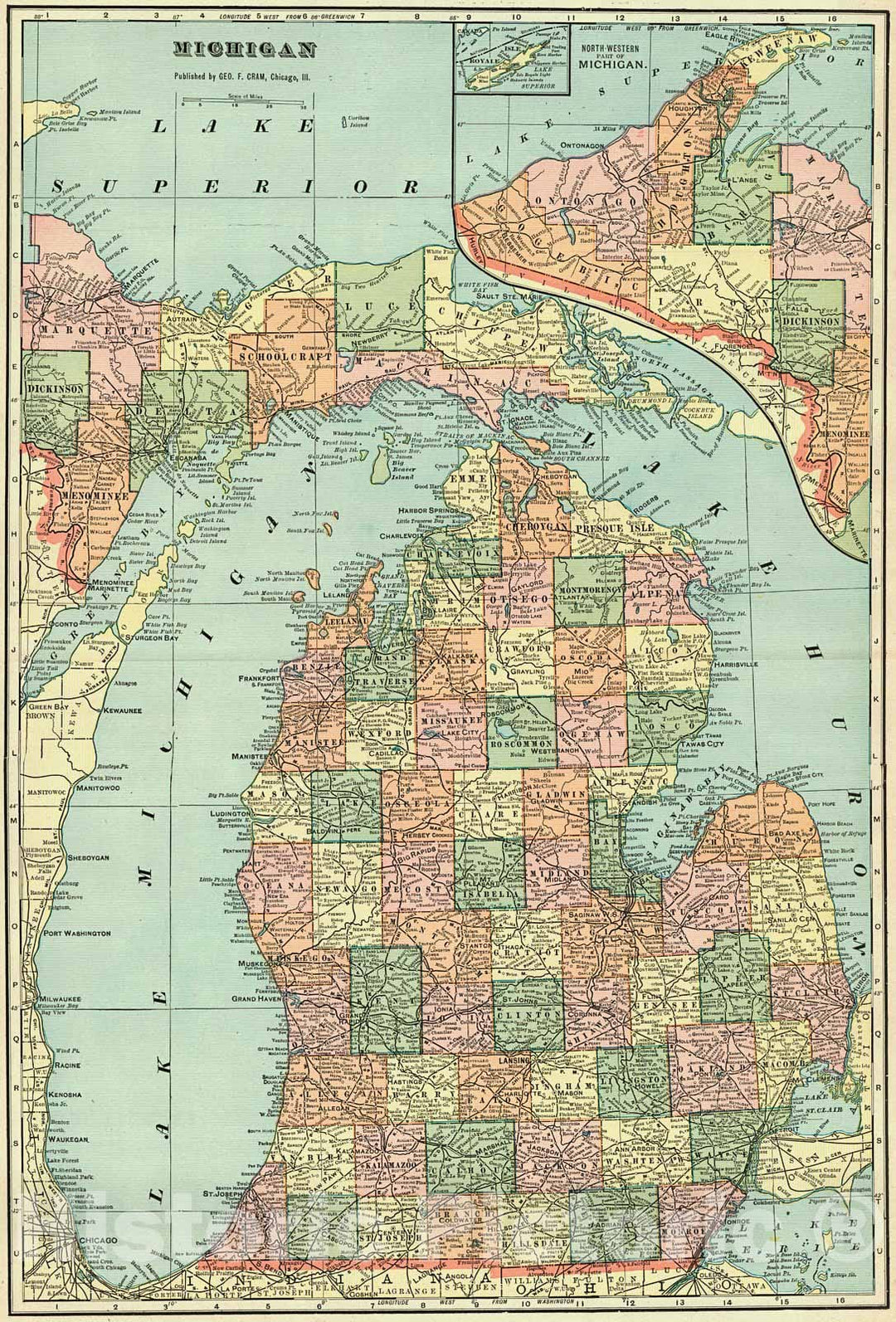 Historic Map : 1903 Michigan : Vintage Wall Art