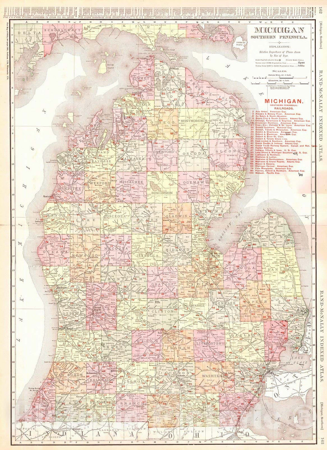 Historic Map : 1905 Michigan - Southern Peninsula : Vintage Wall Art