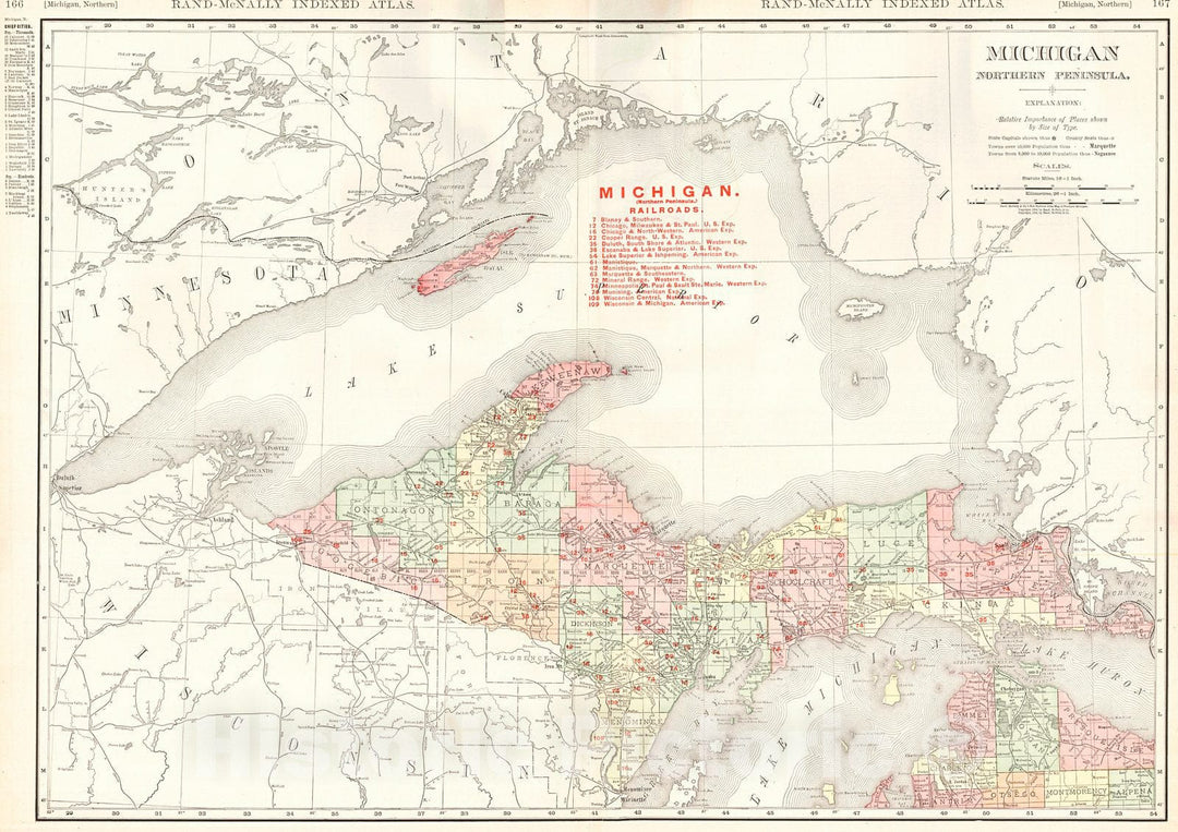 Historic Map : 1905 Michigan - Northern Peninsula : Vintage Wall Art