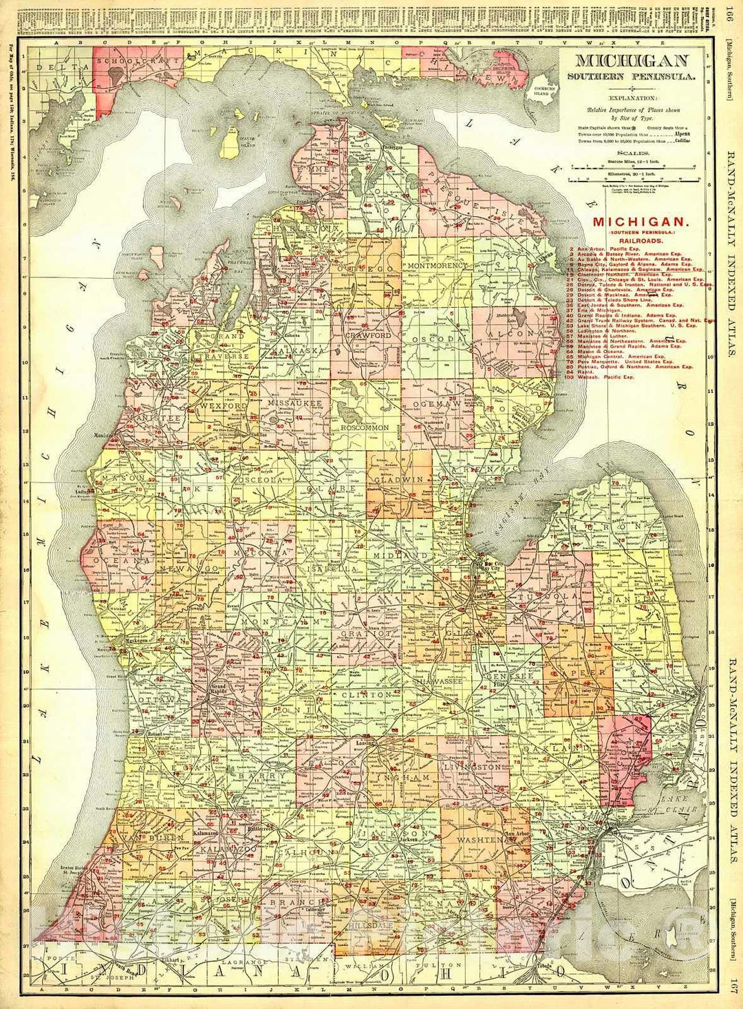 Historic Map : 1906 Michigan, Southern Peninsula : Vintage Wall Art