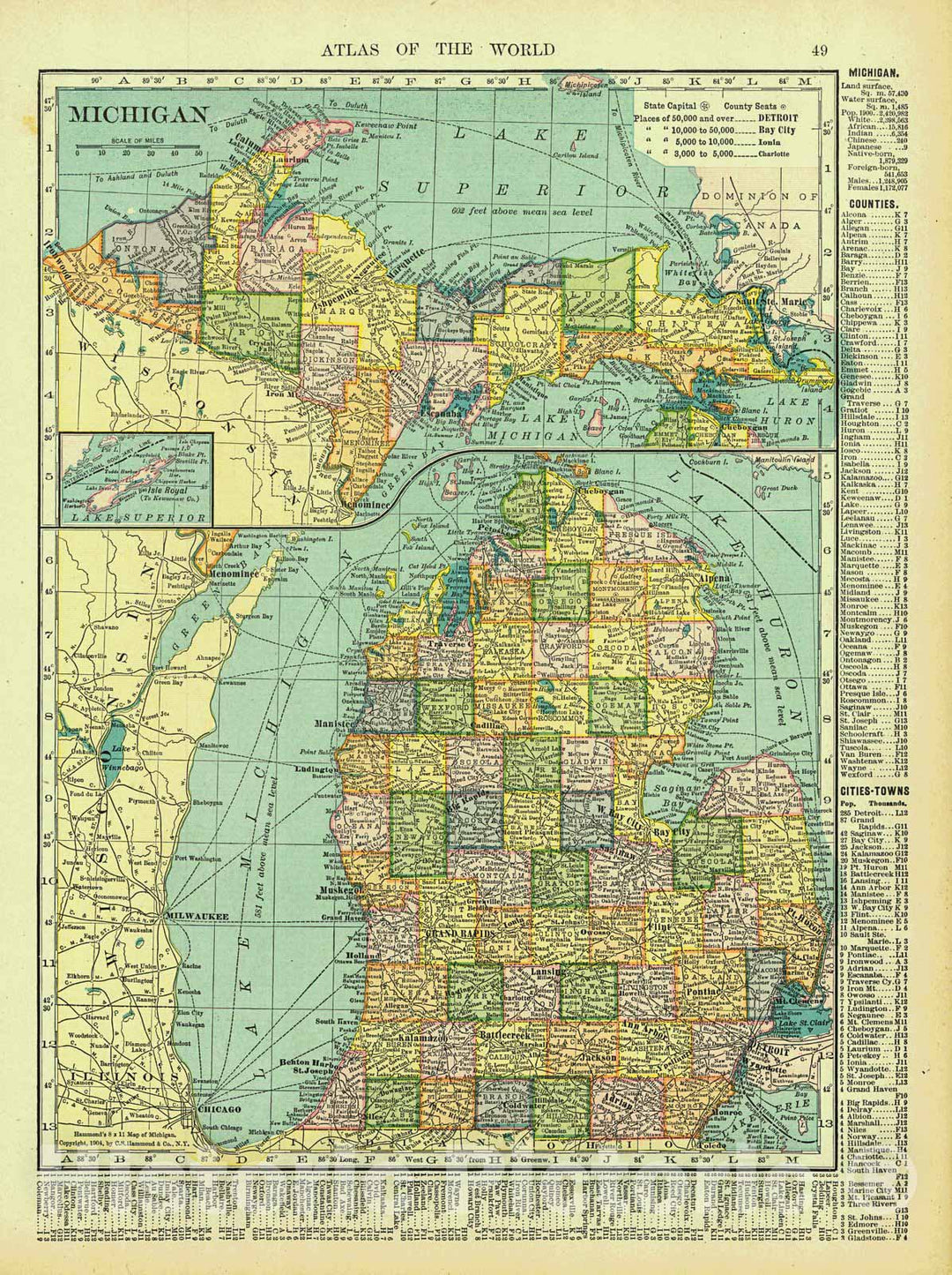 Historic Map : 1906 Michigan : Vintage Wall Art