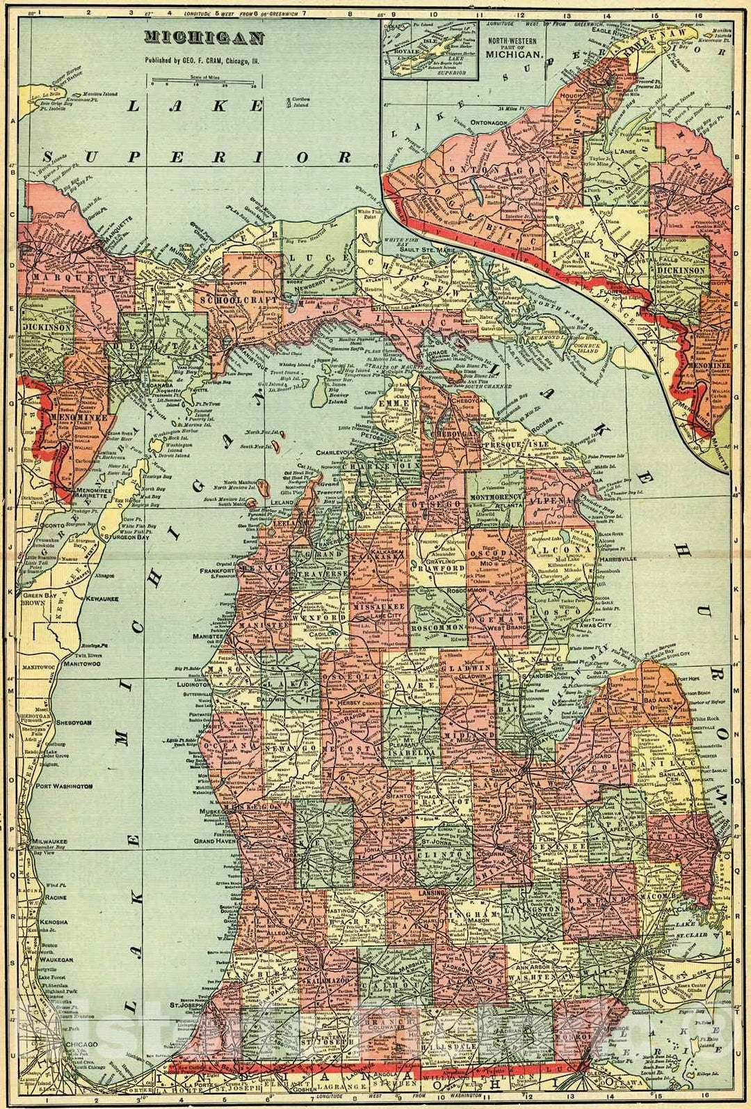 Historic Map : 1907 Michigan : Vintage Wall Art