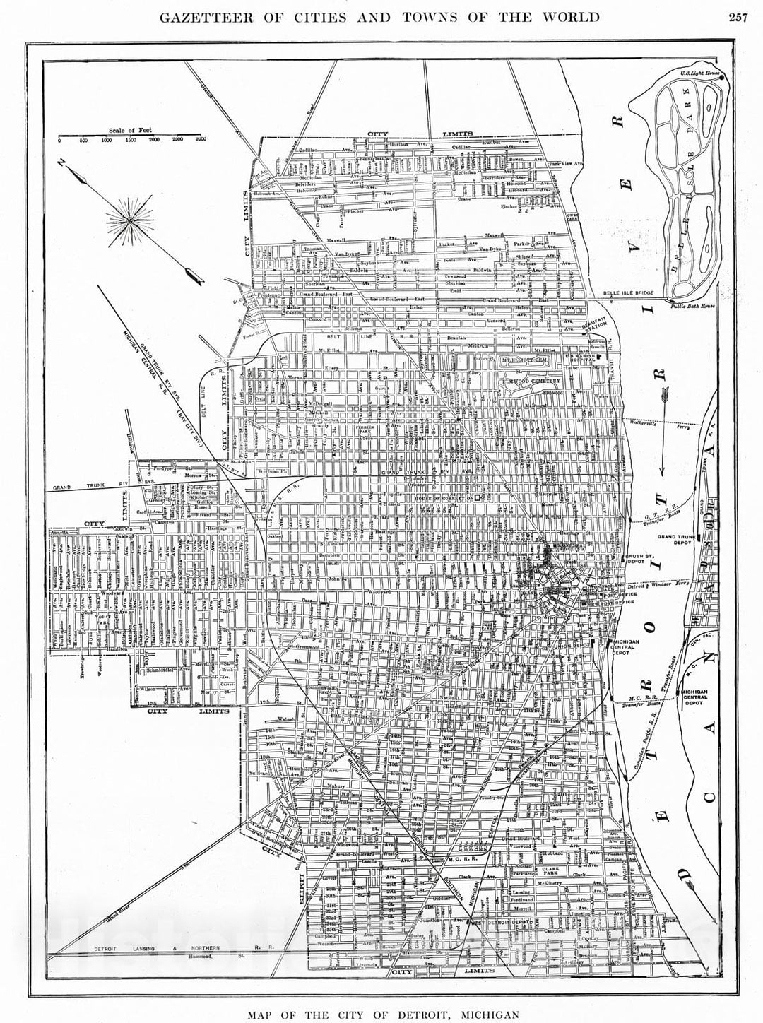 Historic Map : 1909 Map of the City of Detroit, Michigan : Vintage Wall Art