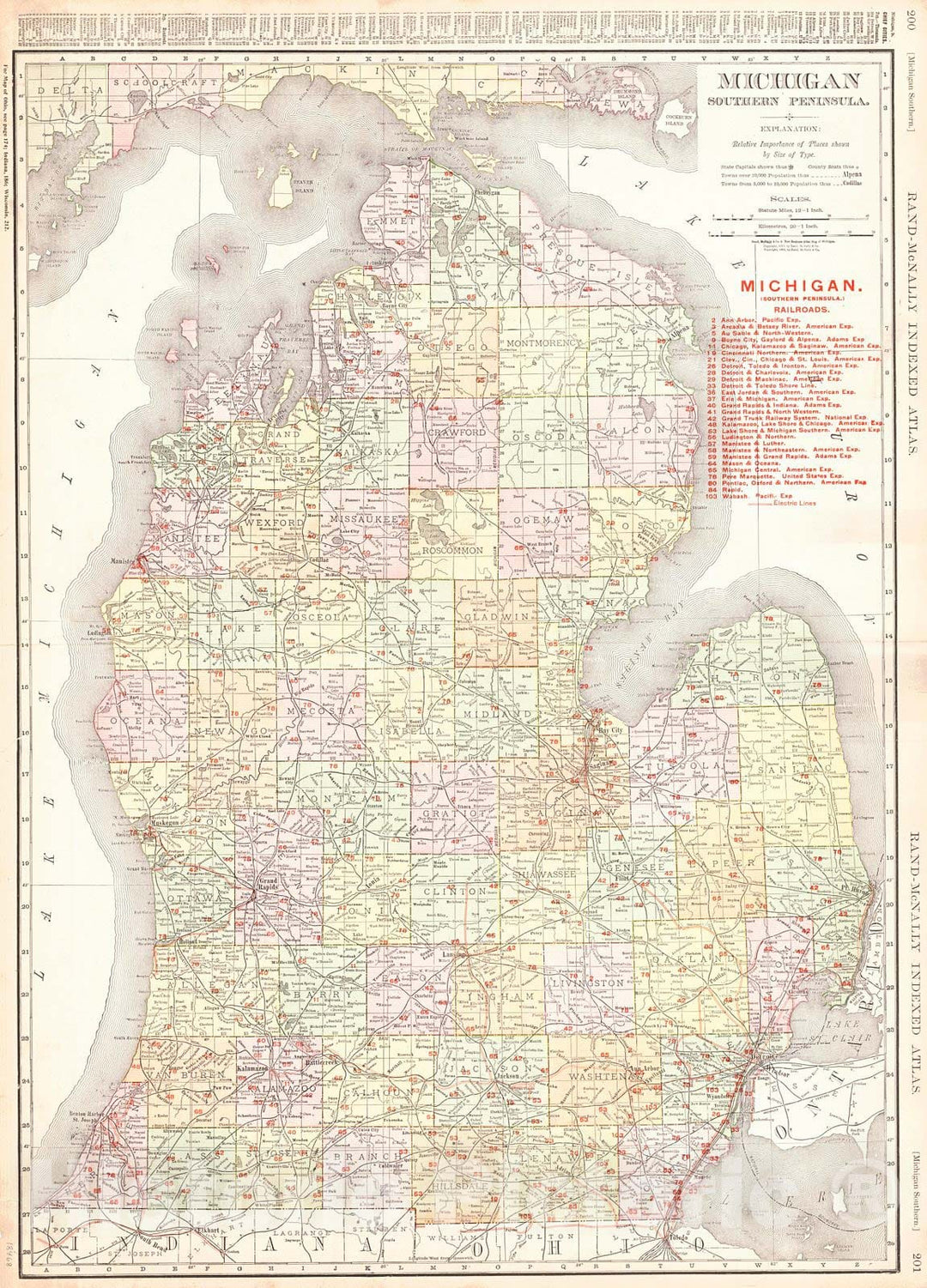 Historic Map : 1910 Michigan - Southern Peninsula : Vintage Wall Art