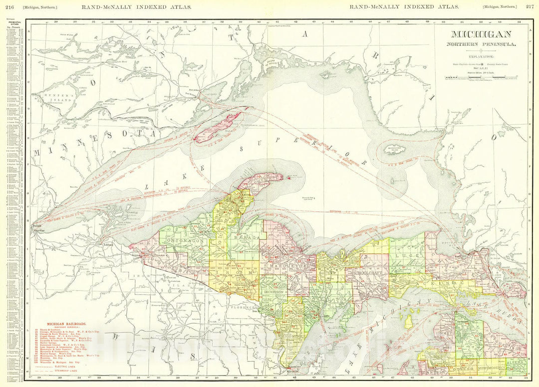 Historic Map : 1911 Michigan-Northern Peninsula : Vintage Wall Art