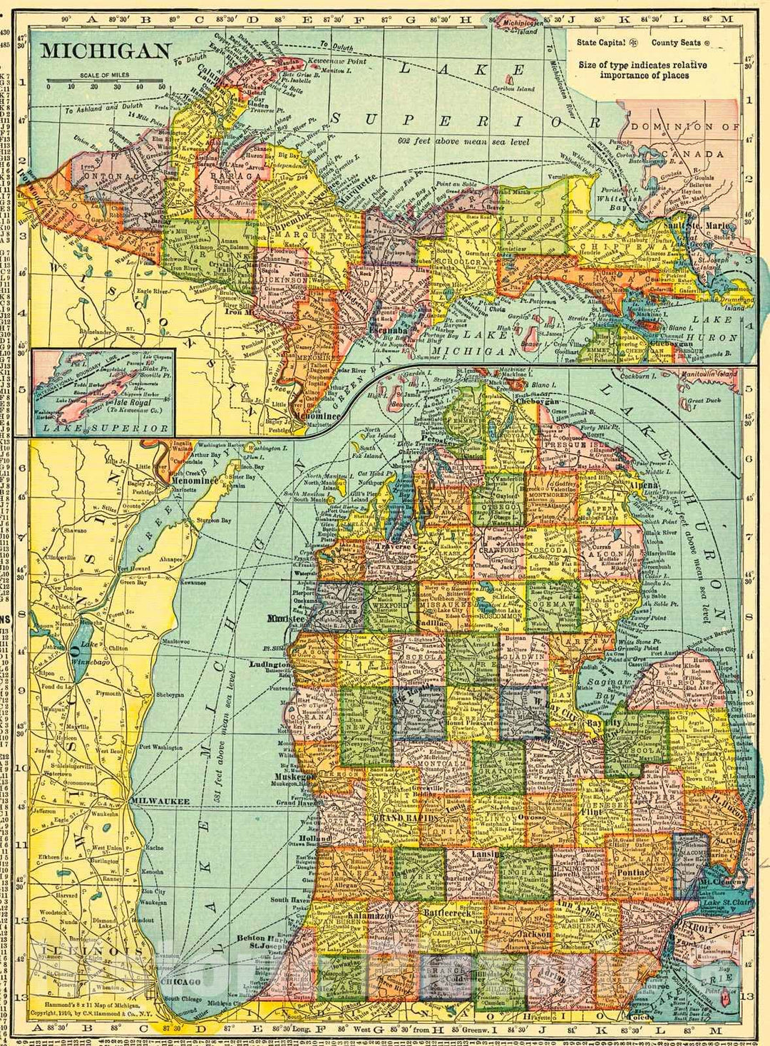 Historic Map : 1911 Michigan : Vintage Wall Art