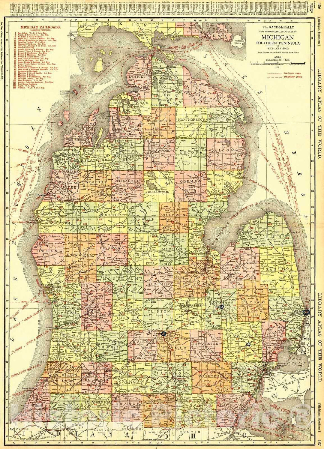 Historic Map : 1912 Michigan, Southern Peninsula : Vintage Wall Art