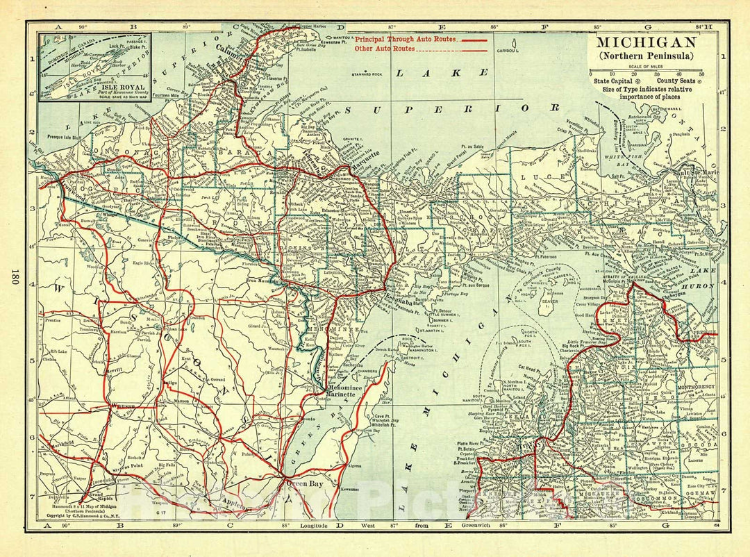 Historic Map : 1917 Michigan (Northern Peninsula) : Vintage Wall Art