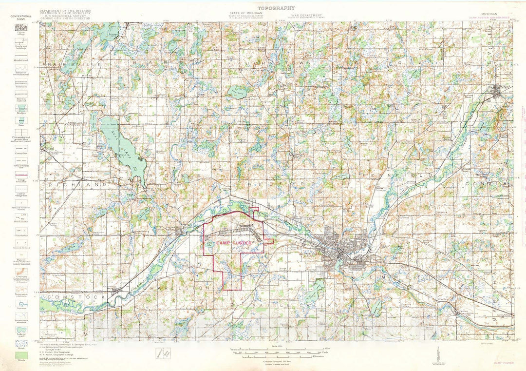 Historic Map : 1918 Camp Custer Quadrangle, Michigan : Vintage Wall Art