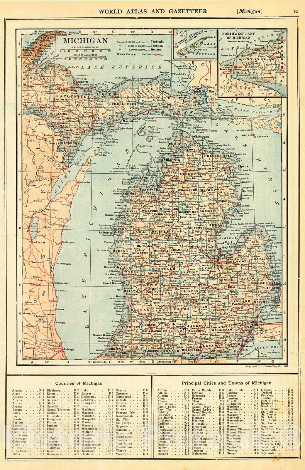 Historic Map : 1920 Michigan : Vintage Wall Art