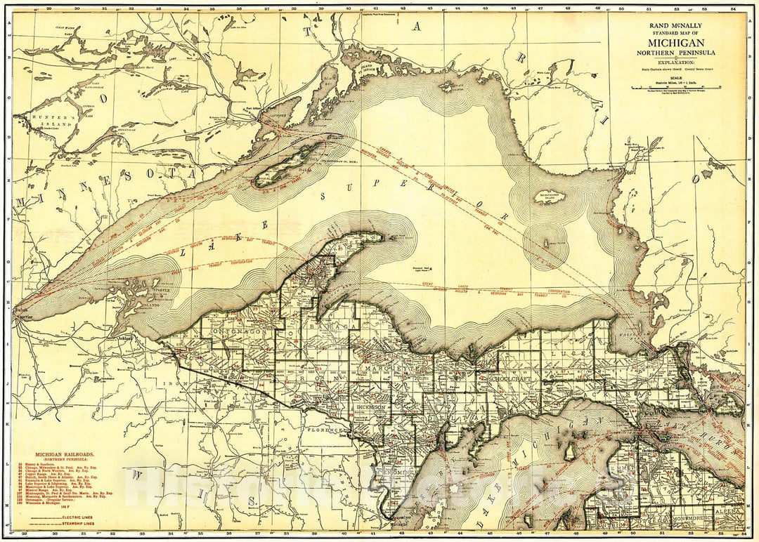 Historic Map : 1921 Michigan, Northern Peninsula : Vintage Wall Art