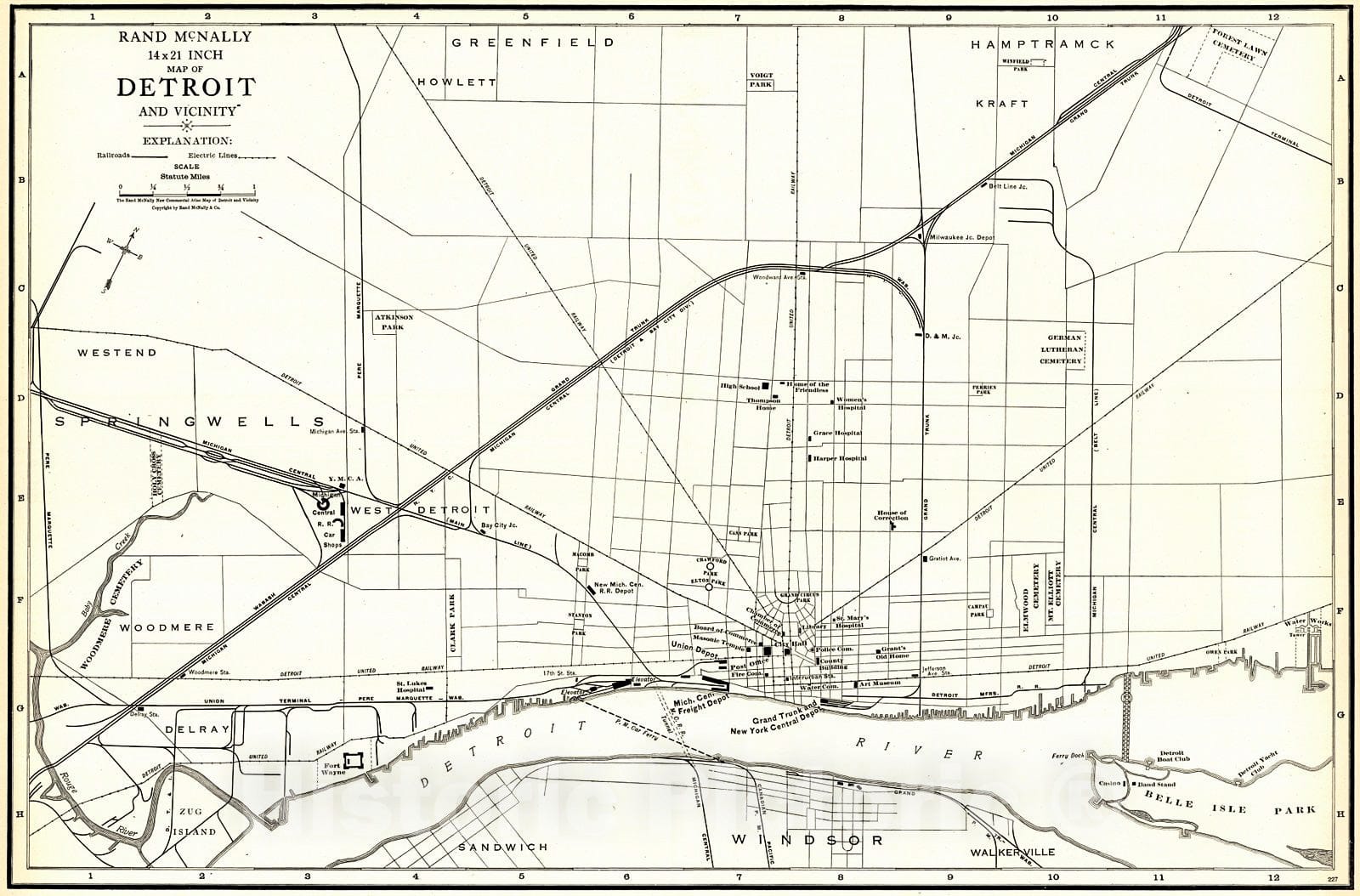 Historic Map : 1921 Detroit and Vicinity : Vintage Wall Art