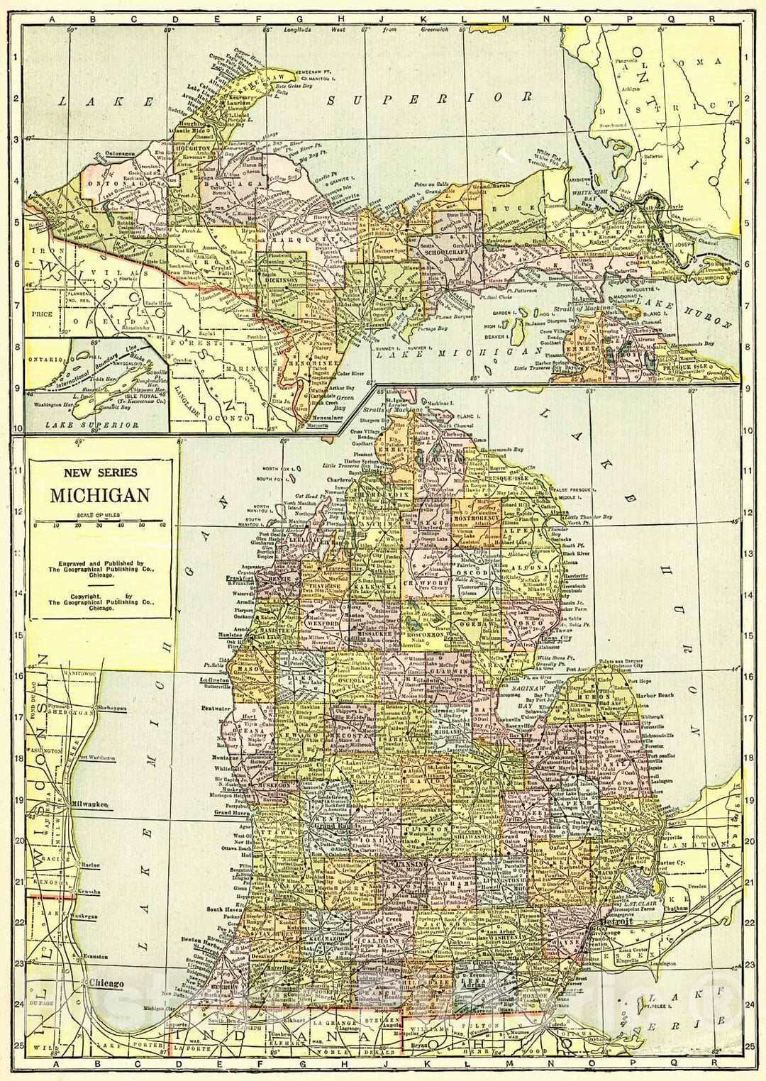 Historic Map : 1922 Michigan : Vintage Wall Art