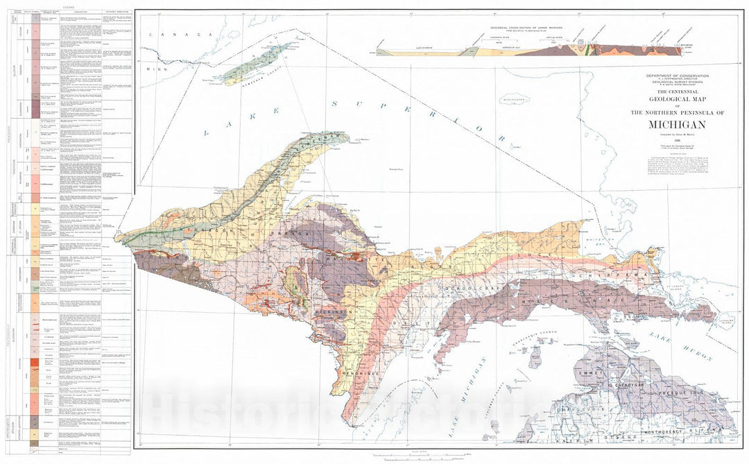 Historic Map : 1936 The Contennial Geological Map of the Northern Peninsula of Michigan : Vintage Wall Art