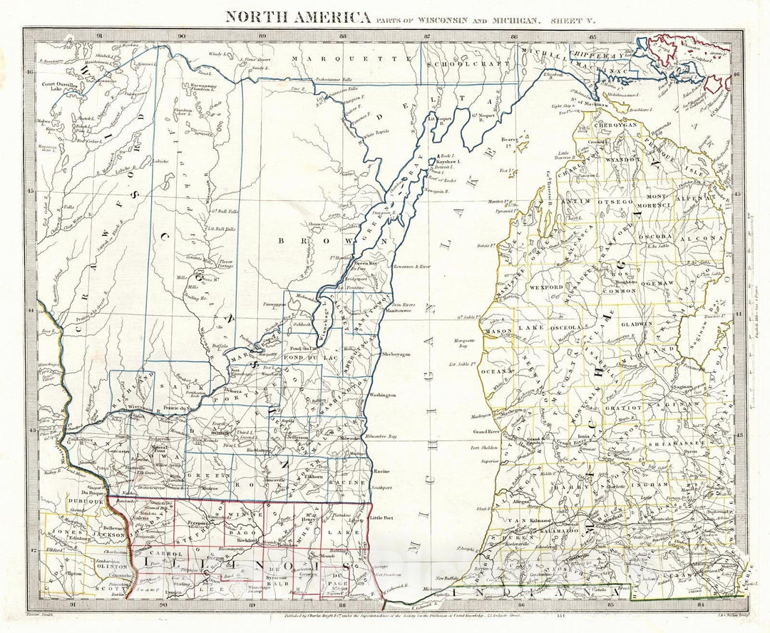 Historic Map : 1846 North America Sheet V Parts of Wisconsin and Michigan : Vintage Wall Art