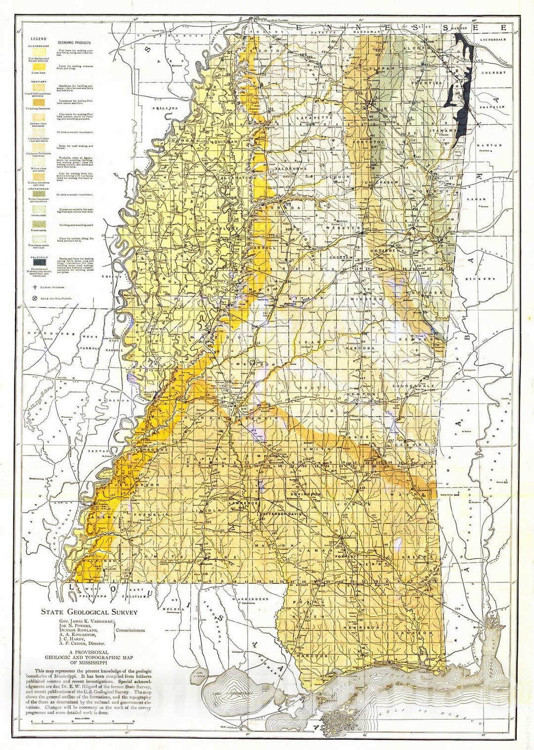 Historic Map : 1929 A Provisional Geological and Topographic Map of Mississippi : Vintage Wall Art