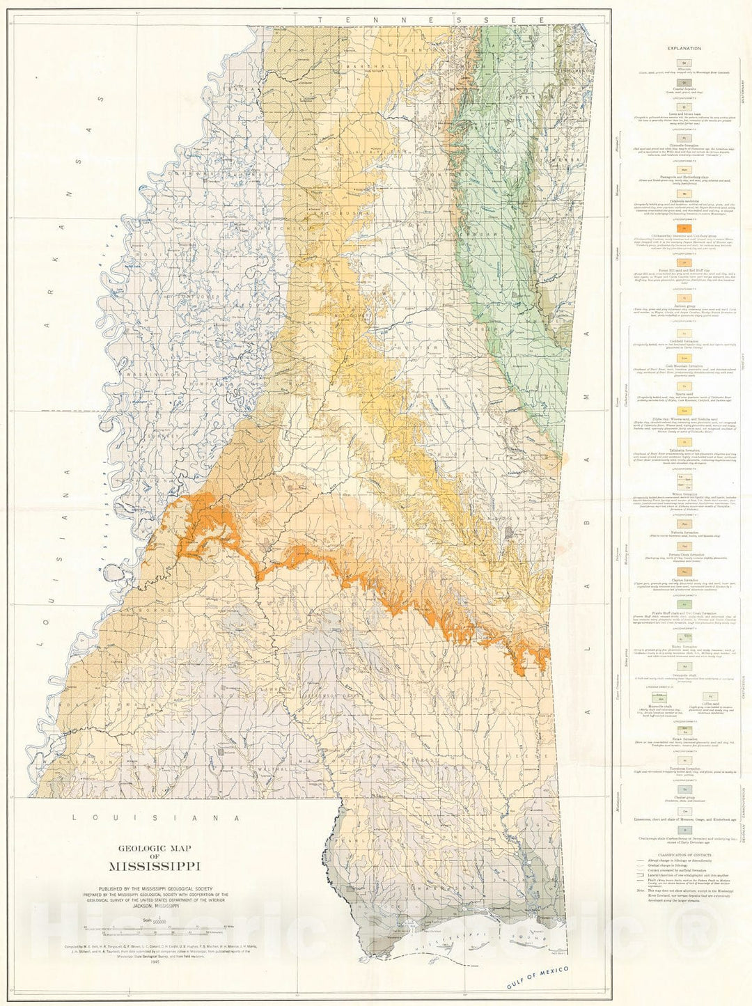 Historic Map : 1945 Geologic Map of Mississippi : Vintage Wall Art