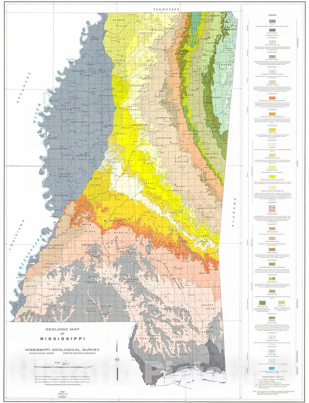 Historic Map : 1969 Geologic Map of Mississippi : Vintage Wall Art