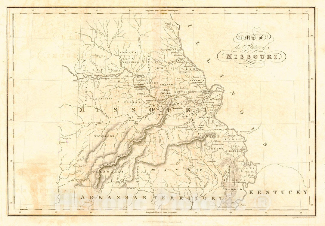 Historic Map : 1832 Map of the State of Missouri : Vintage Wall Art