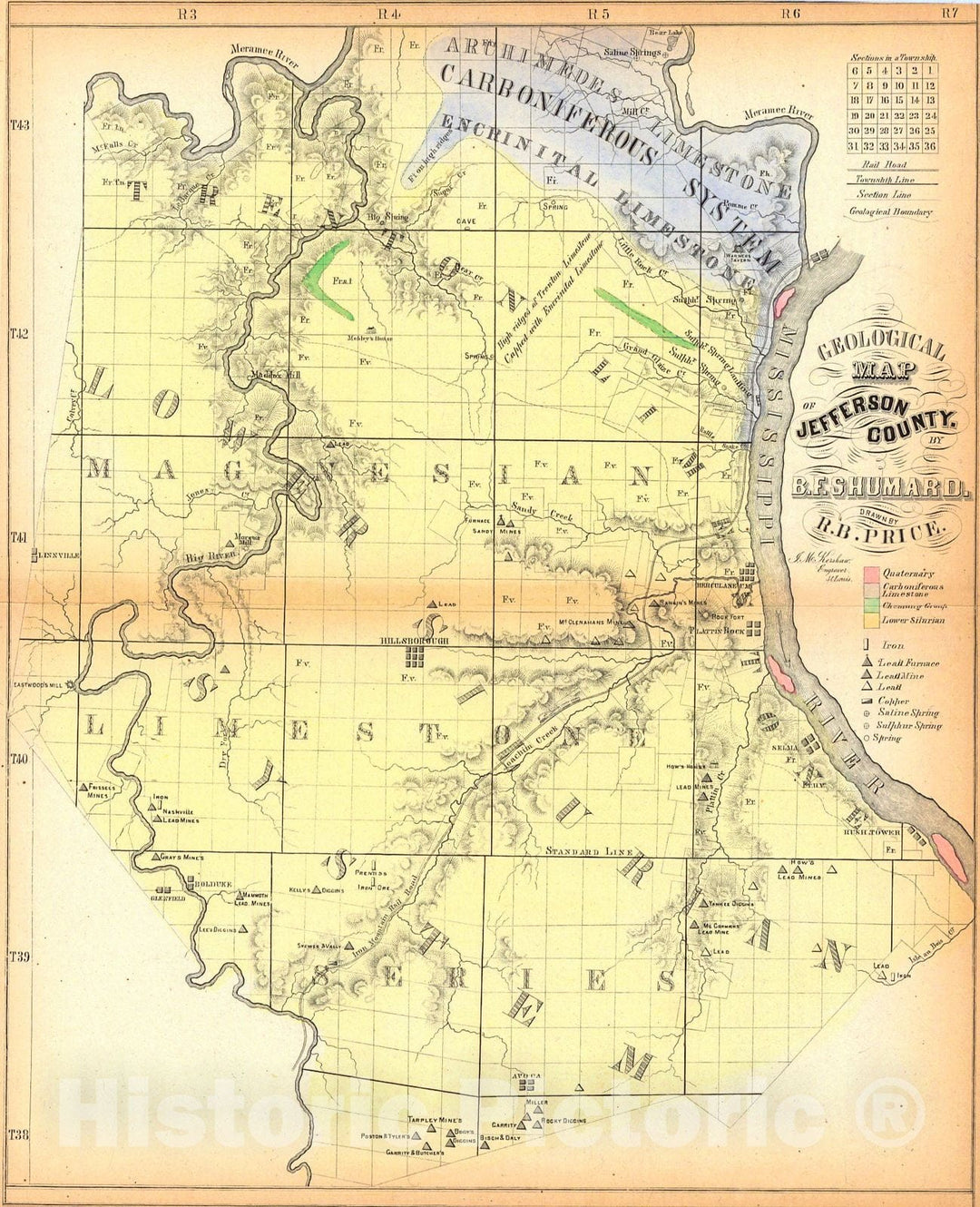 Historic Map : 1850 Geological Map of Jefferson County : Vintage Wall Art