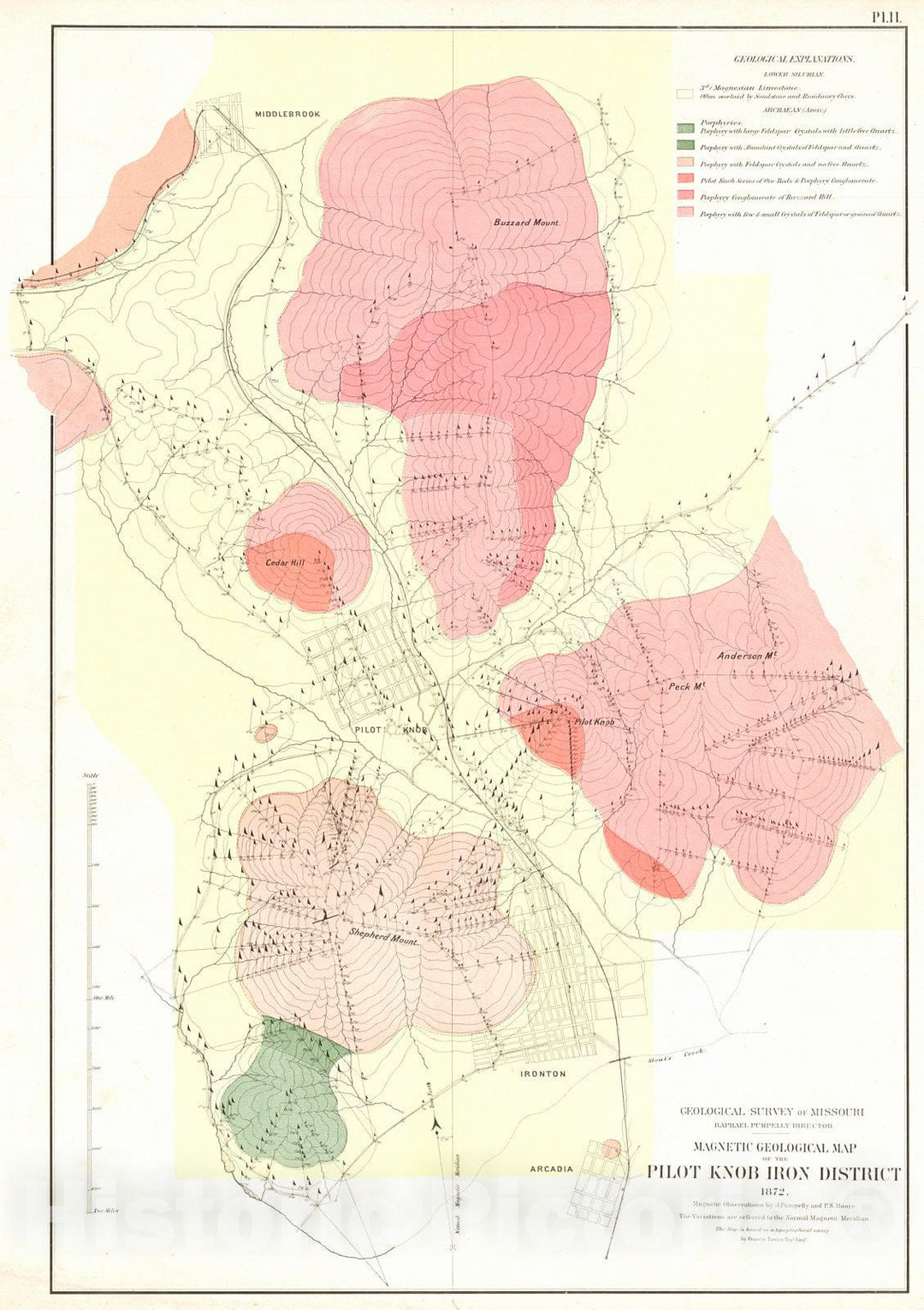 Historic Map : 1872 Magnetic Geological Map of the Pilot Knob Iron District : Vintage Wall Art