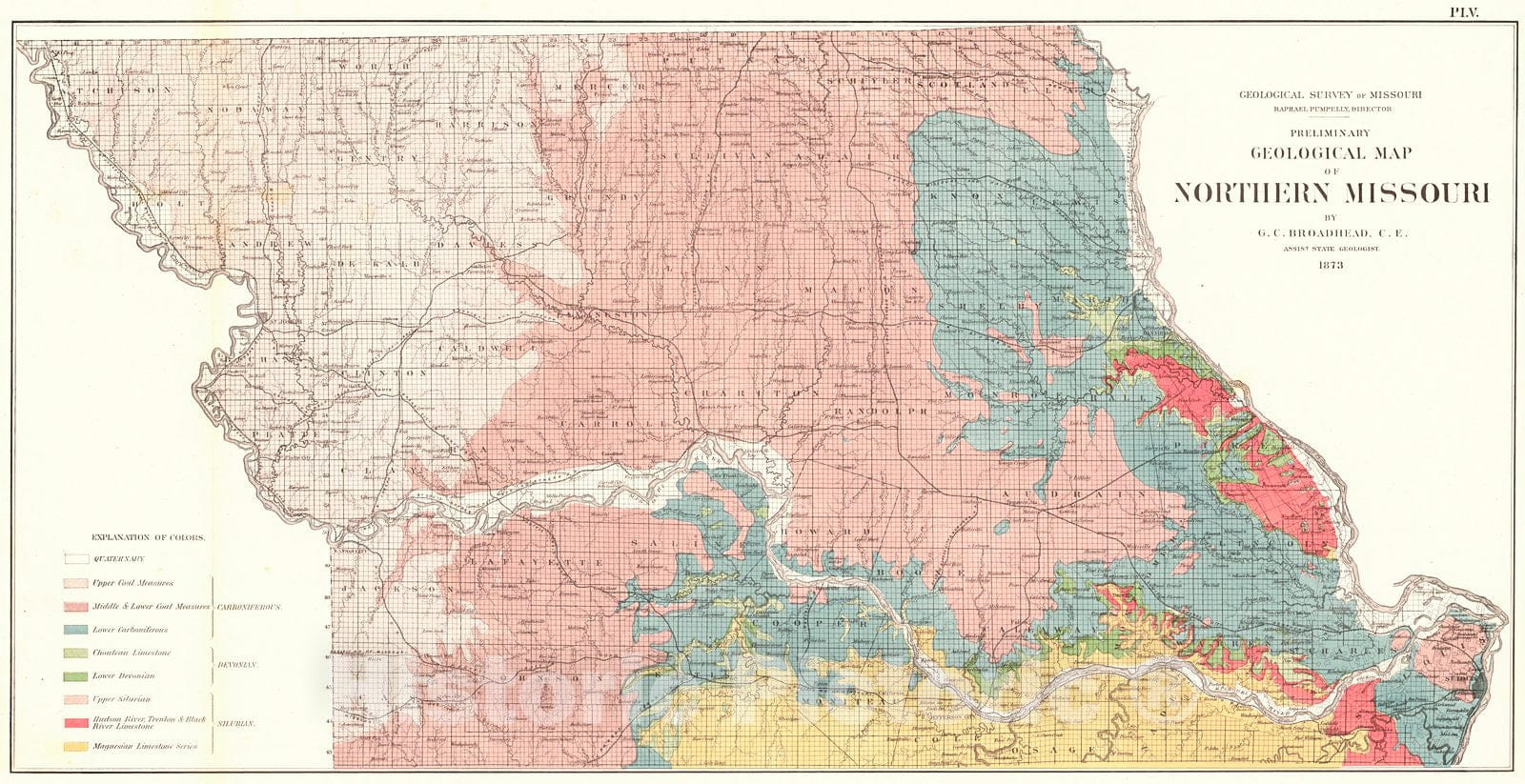 Historic Map : 1872 Preliminary Geological Map of North Missouri : Vintage Wall Art