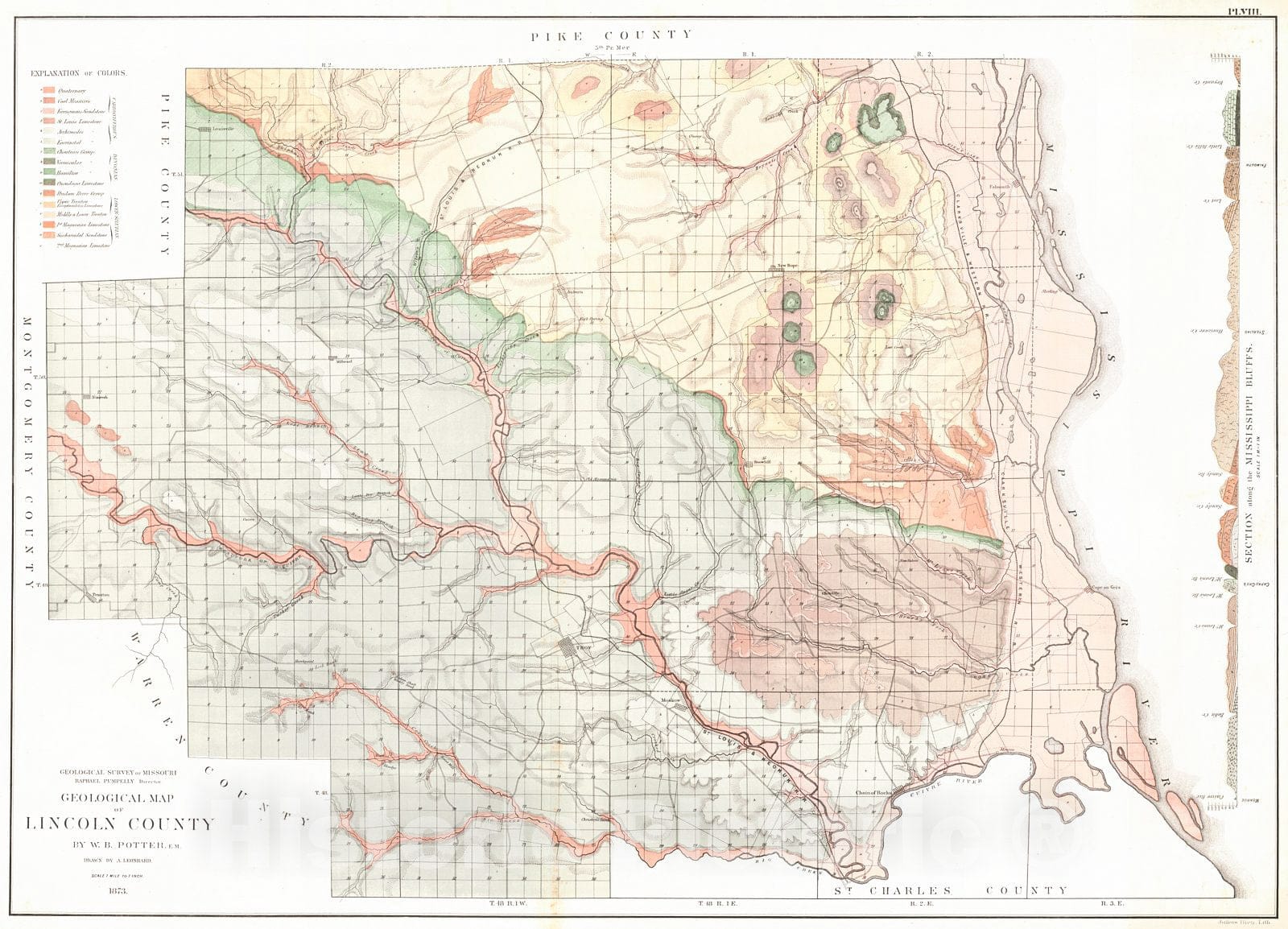 Historic Map : 1872 Geological Map of Lincoln County : Vintage Wall Art