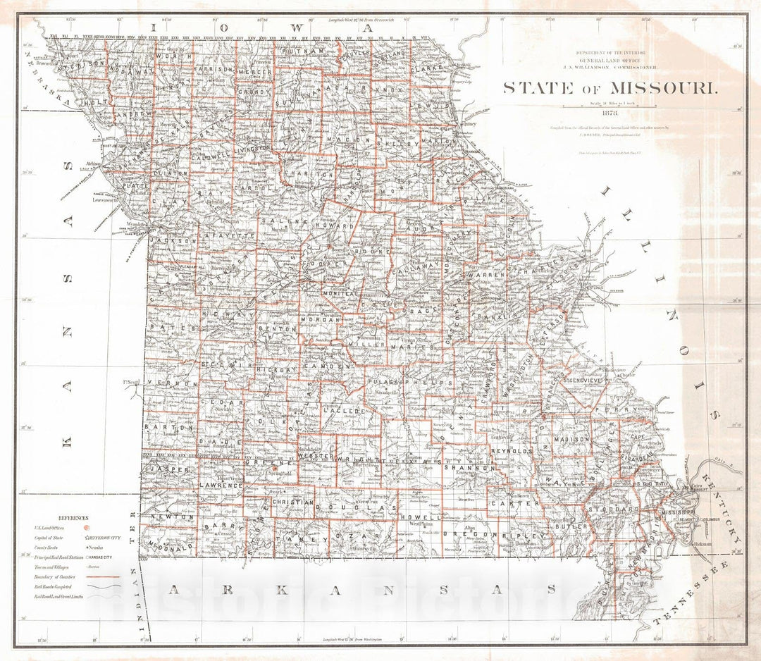 Historic Map : 1878 State of Missouri : Vintage Wall Art