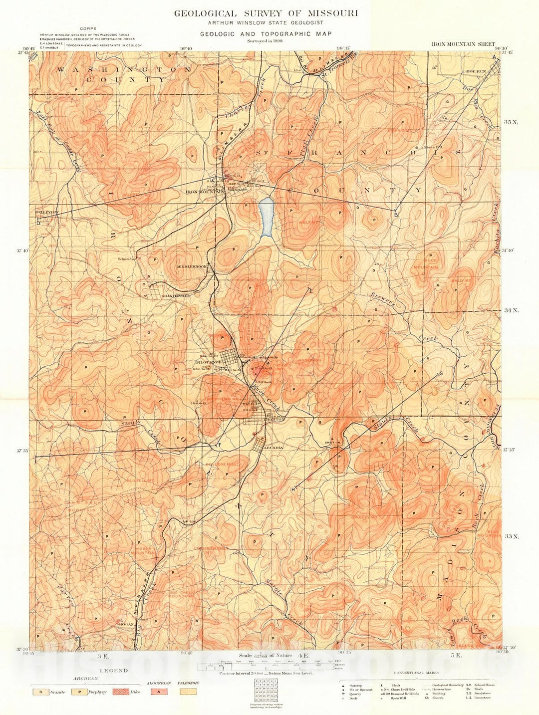 Historic Map : 1892 Geologic and Topographic Map - Iron Mountian Sheet : Vintage Wall Art