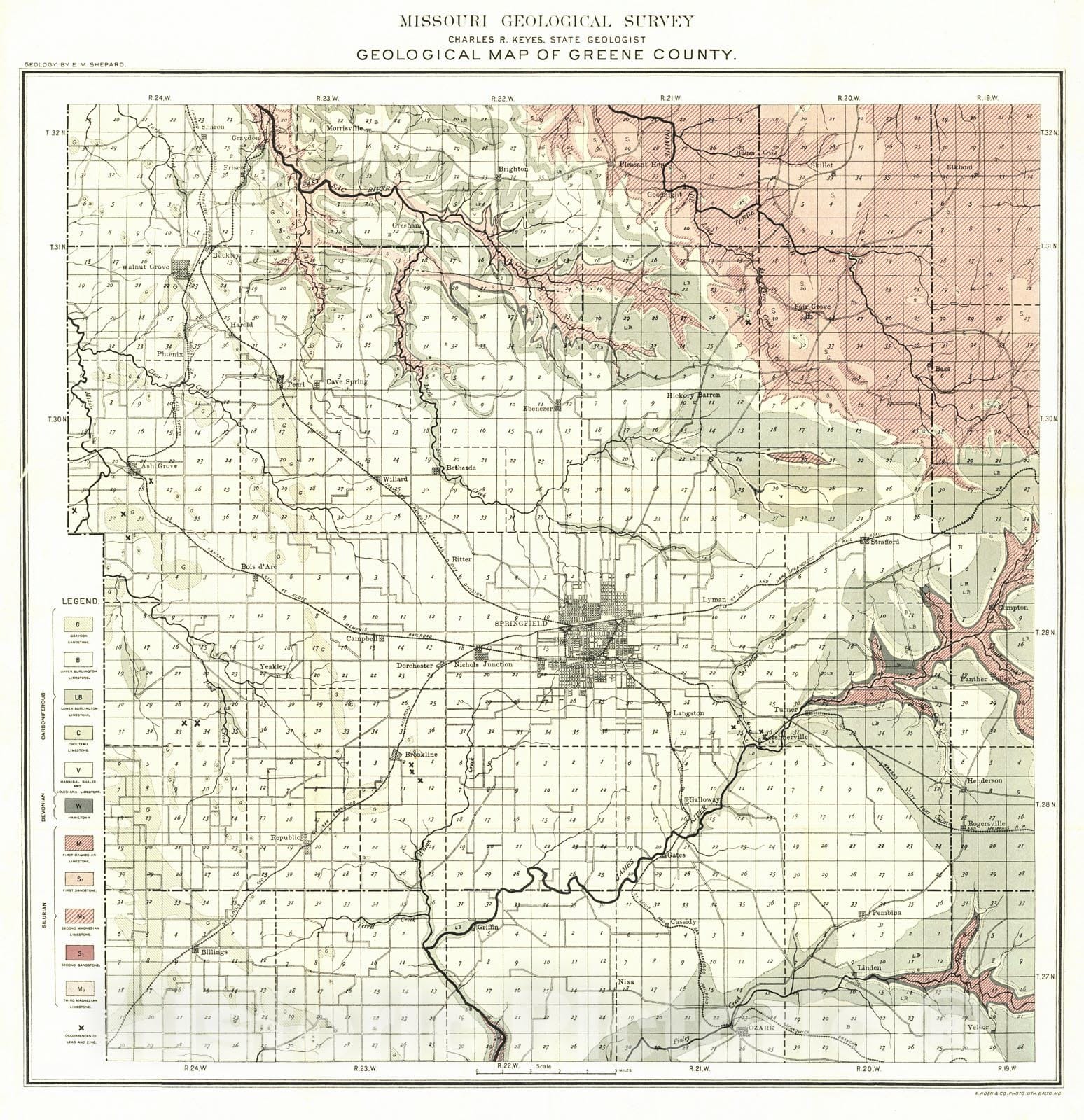 Historic Map : 1898 Geological Map of Greene County : Vintage Wall Art