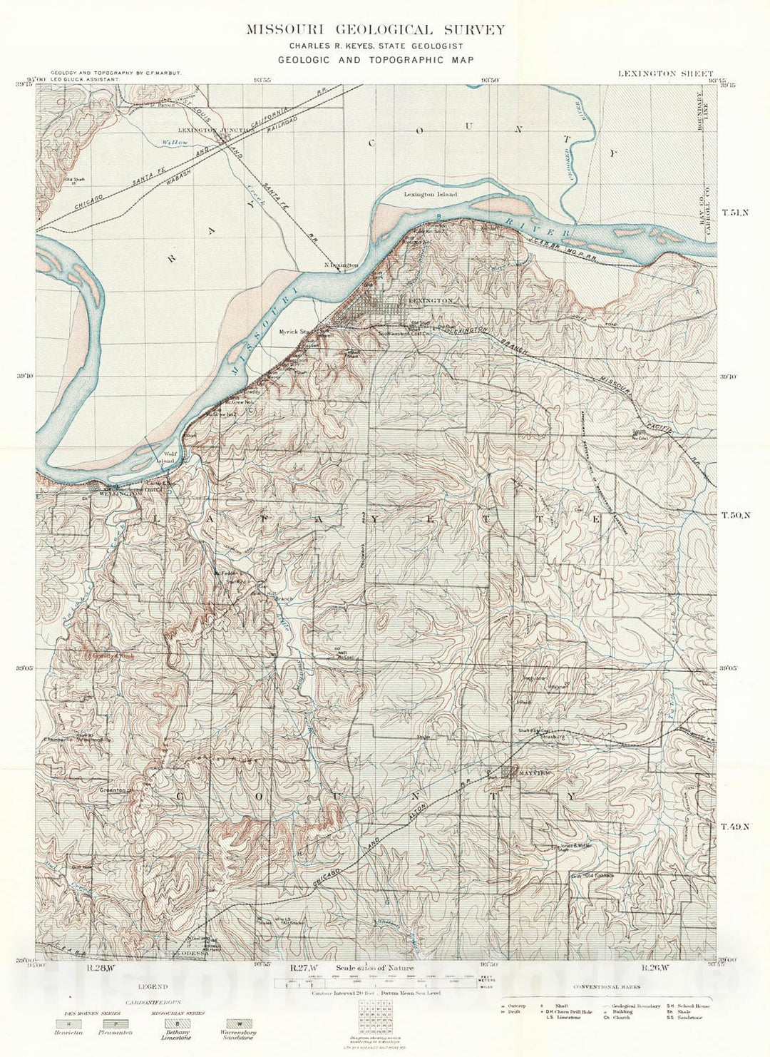 Historic Map : 1898 Geologic and Topographic Map - Lexington Sheet : Vintage Wall Art