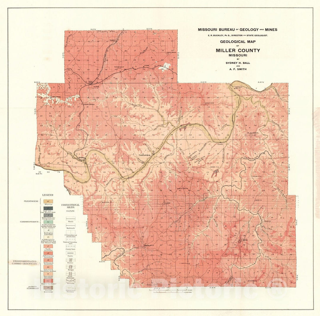 Historic Map : 1903 Geological Map of Miller County, Missouri  : Vintage Wall Art