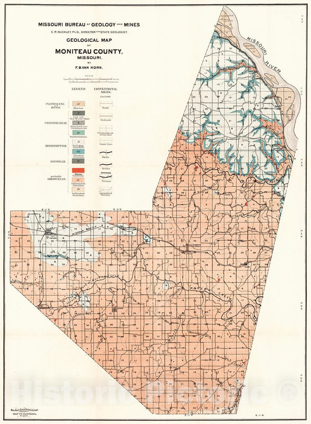 Historic Map : 1904 Geological Map Moniteau County, Missouri  : Vintage Wall Art