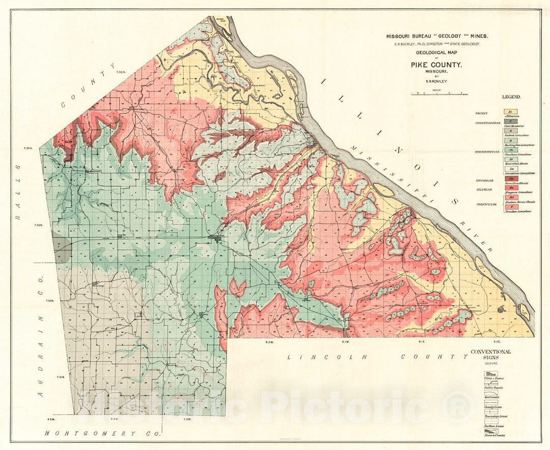 Historic Map : 1910 Geological Map of Pike County, Missouri  : Vintage Wall Art