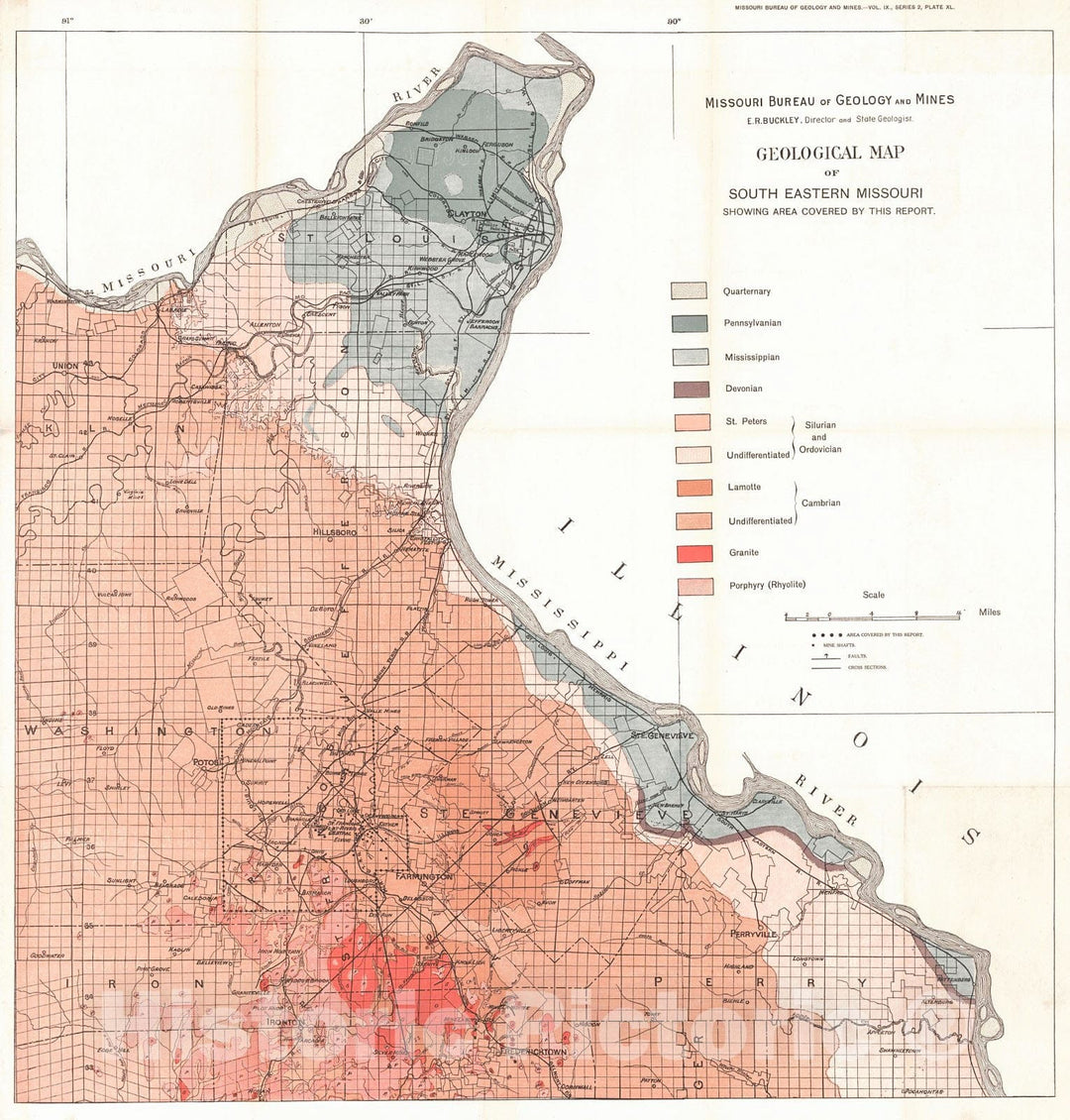 Historic Map : 1910 Geological Map of South Eastern Missouri  : Vintage Wall Art