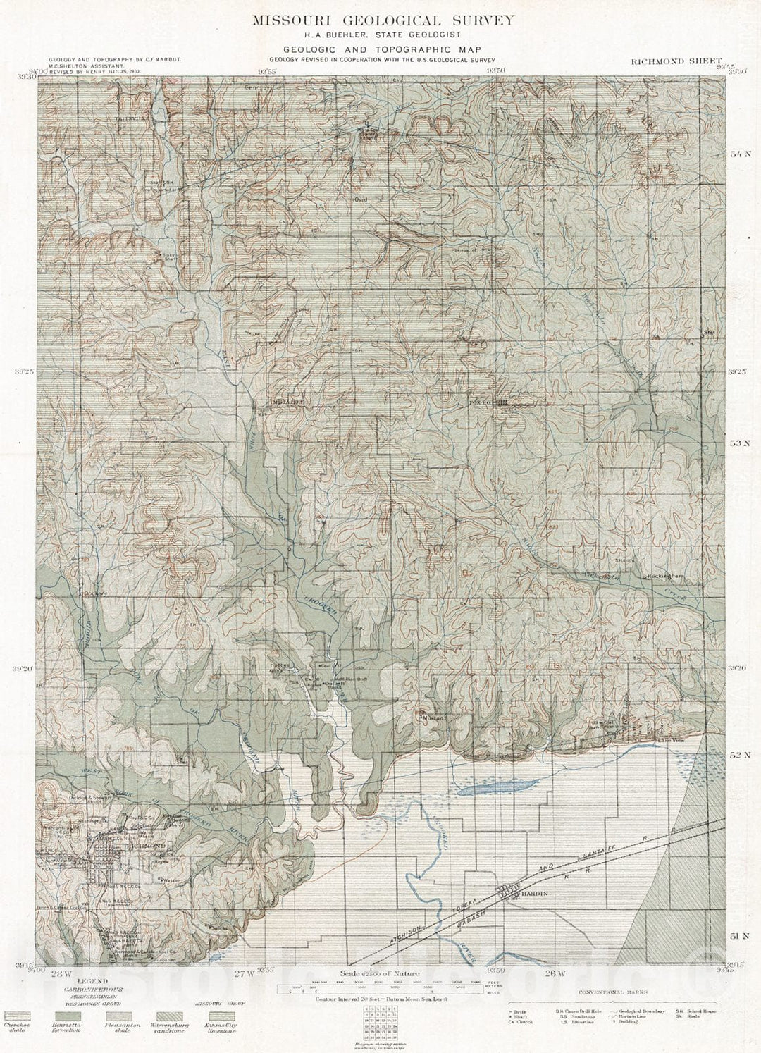 Historic Map : 1910 Geologic and Topographic Map - Richmond Sheet : Vintage Wall Art