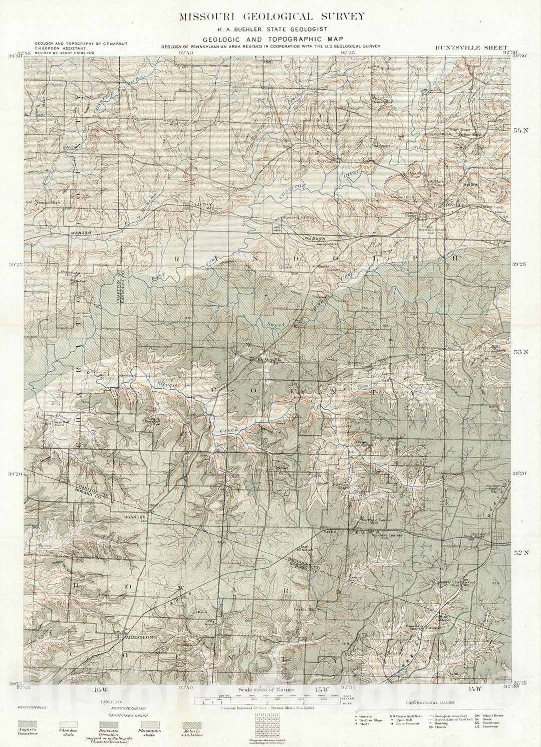 Historic Map : 1910 Geologic and Topographic Map - Huntsville Sheet : Vintage Wall Art