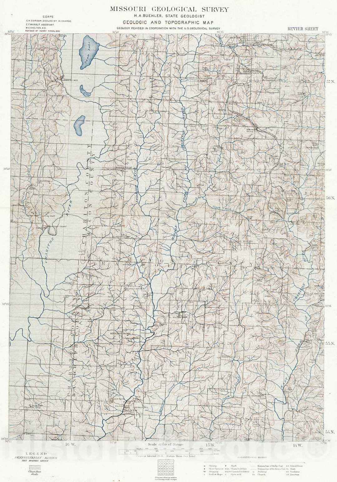 Historic Map : 1910 Geologic and Topographic Map - Bevier Sheet : Vintage Wall Art